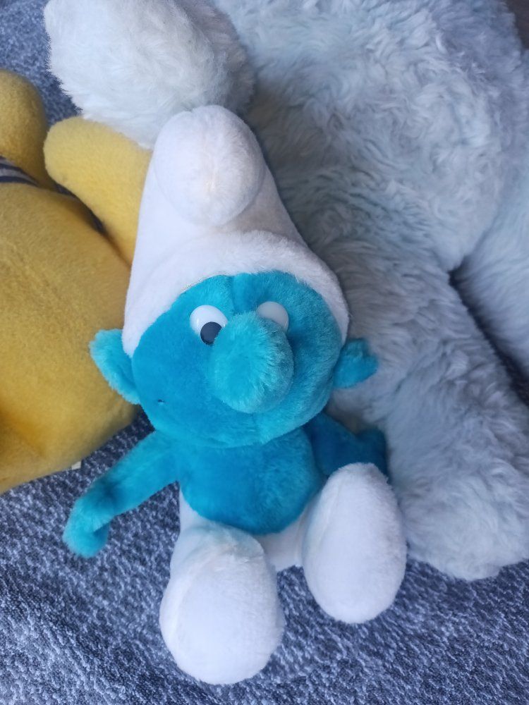 Vintage Smurf Plush Toy Blue White 80s Cartoon Character Stuffed Animal