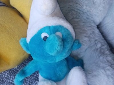 Vintage Smurf Plush Toy Blue White 80s Cartoon Character Stuffed Animal