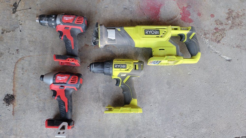 Milwaukee and Ryobi Tool set. Average price listed.