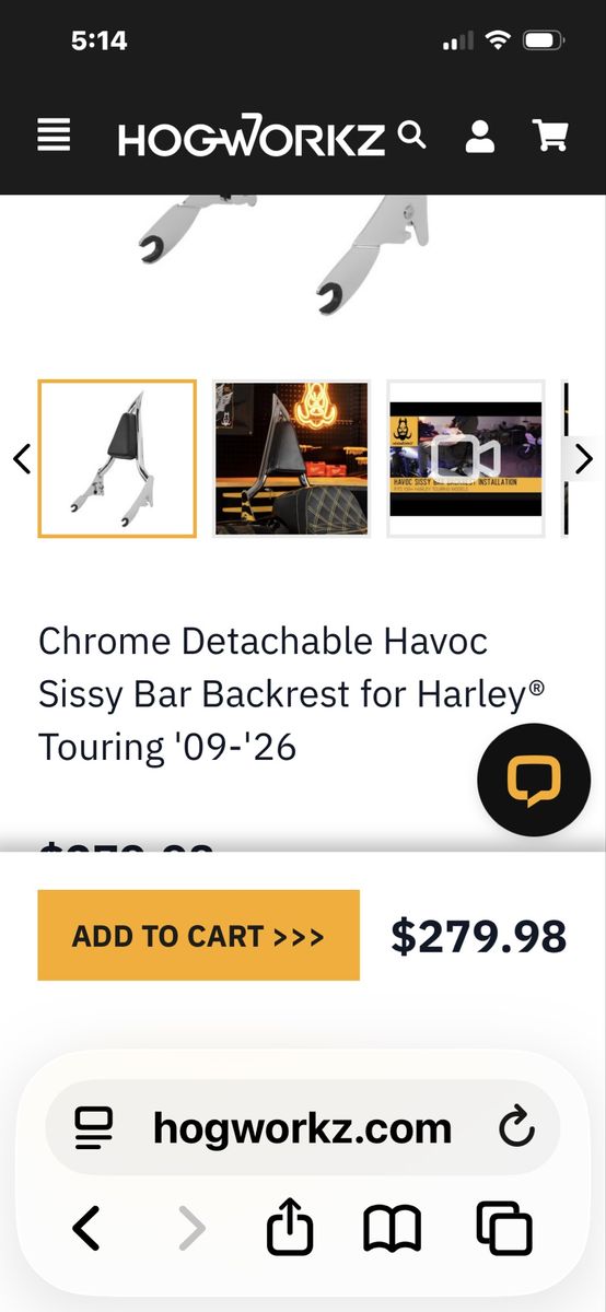 HogWorkz Chrome Detachable Havoc Sissy Bar Backrest for Harley Touring '09-'26