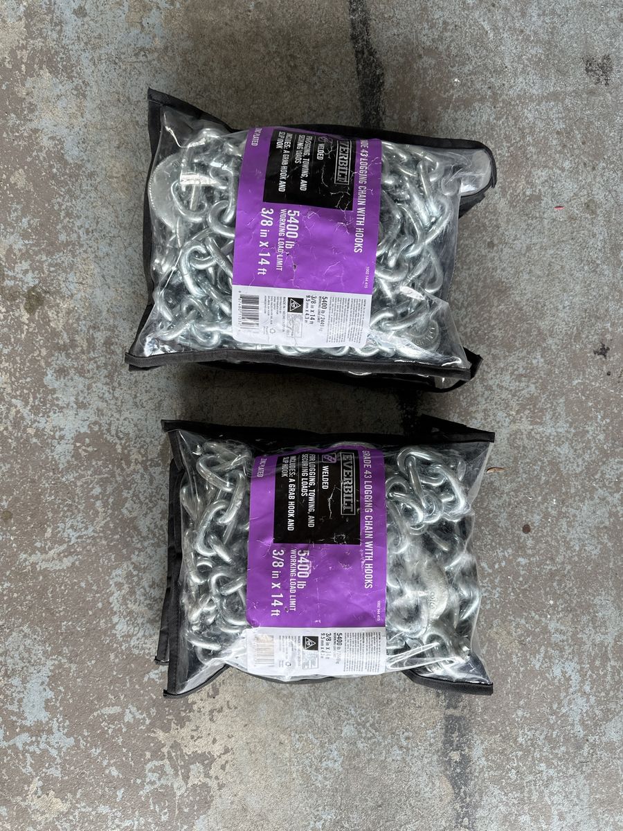 4 Packs Everbilt 3/8 in. x 14 ft. Grade 43 Logging Chains with Hooks 5,400 lbs. Capacity