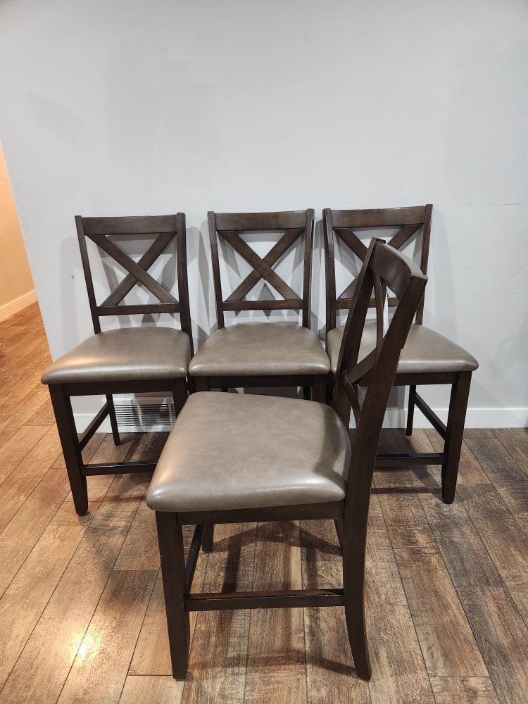 Set of 4 Wood Counter Height Bar Stools w/ Faux Leather Upholstered Seats, X-Back Design I have two sets of 4