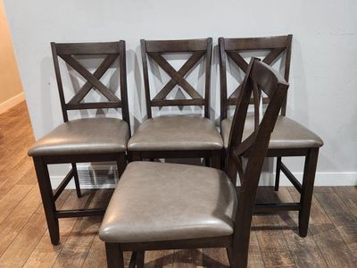 Set of 4 Wood Counter Height Bar Stools w/ Faux Leather Upholstered Seats, X-Back Design I have two sets of 4