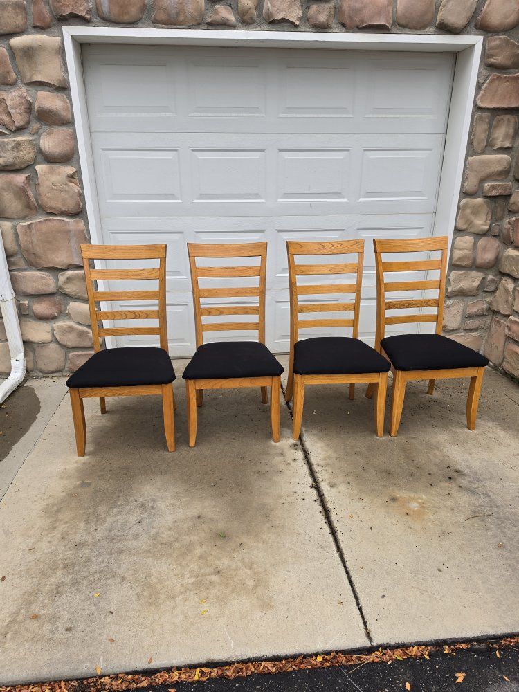 Set of 4 Wooden Dining Chairs with Black Upholstered Seats