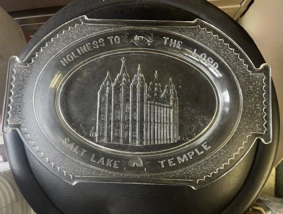 Vintage Salt Lake Temple "Holiness to the Lord" Glass Serving Tray / Dish