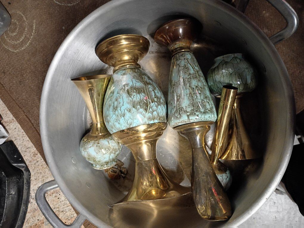 hand painted brass turquoise delft Holland Vintage