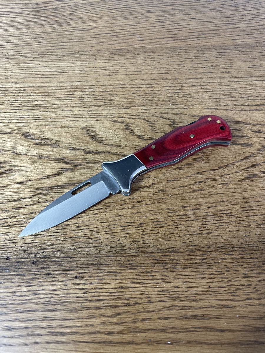 Red Wood Folding Pocket Knife