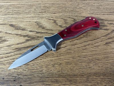 Red Wood Folding Pocket Knife