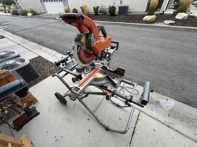RIDGID 10” Sliding Compound Miter Saw with Heavy-Duty Mobile Rolling Stand