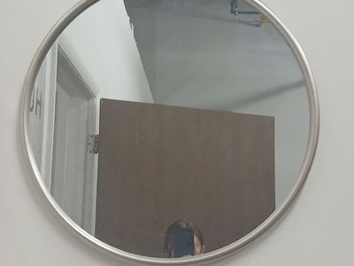 Round Wall Mirror with Silver Finish - Decorative Hanging Accent Mirror