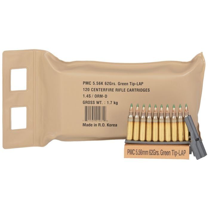 PMC X-Tac 5.56 NATO Ammo 62gr Green Tip LAP 120 Round Battle Pack