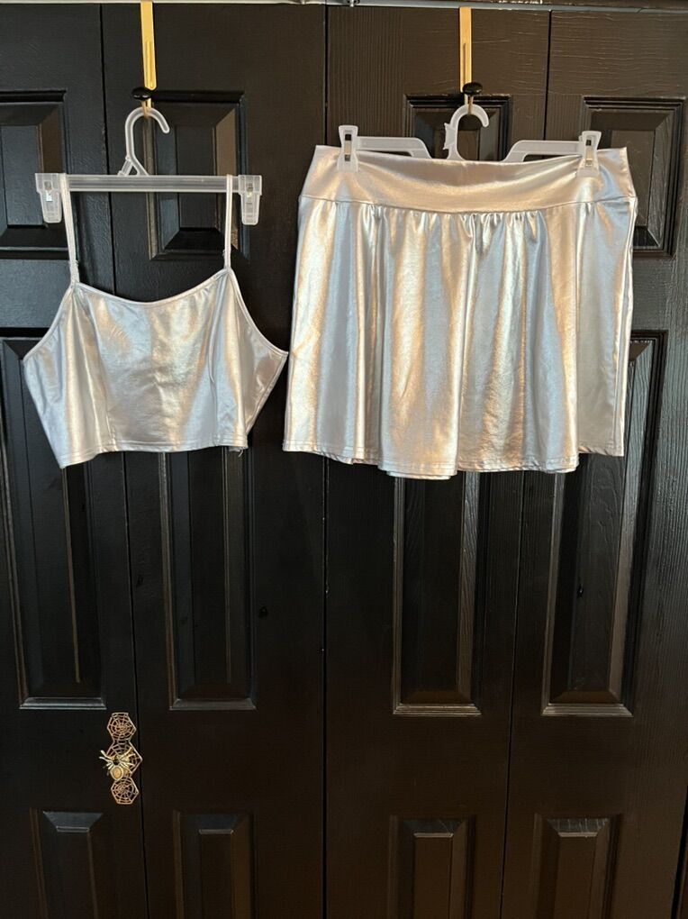 Womens Shiny Metallic Two piece Outfit