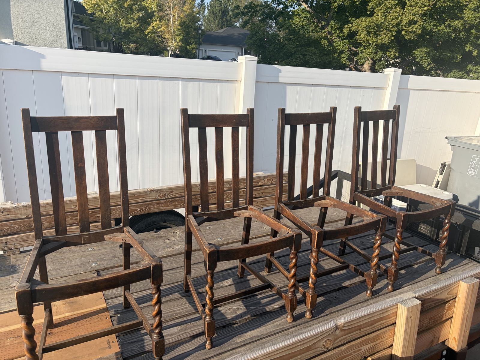 Vintage Wooden Dining Chair Frames Set of 4 with Barley Twist Legs