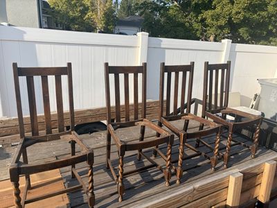 Vintage Wooden Dining Chair Frames Set of 4 with Barley Twist Legs
