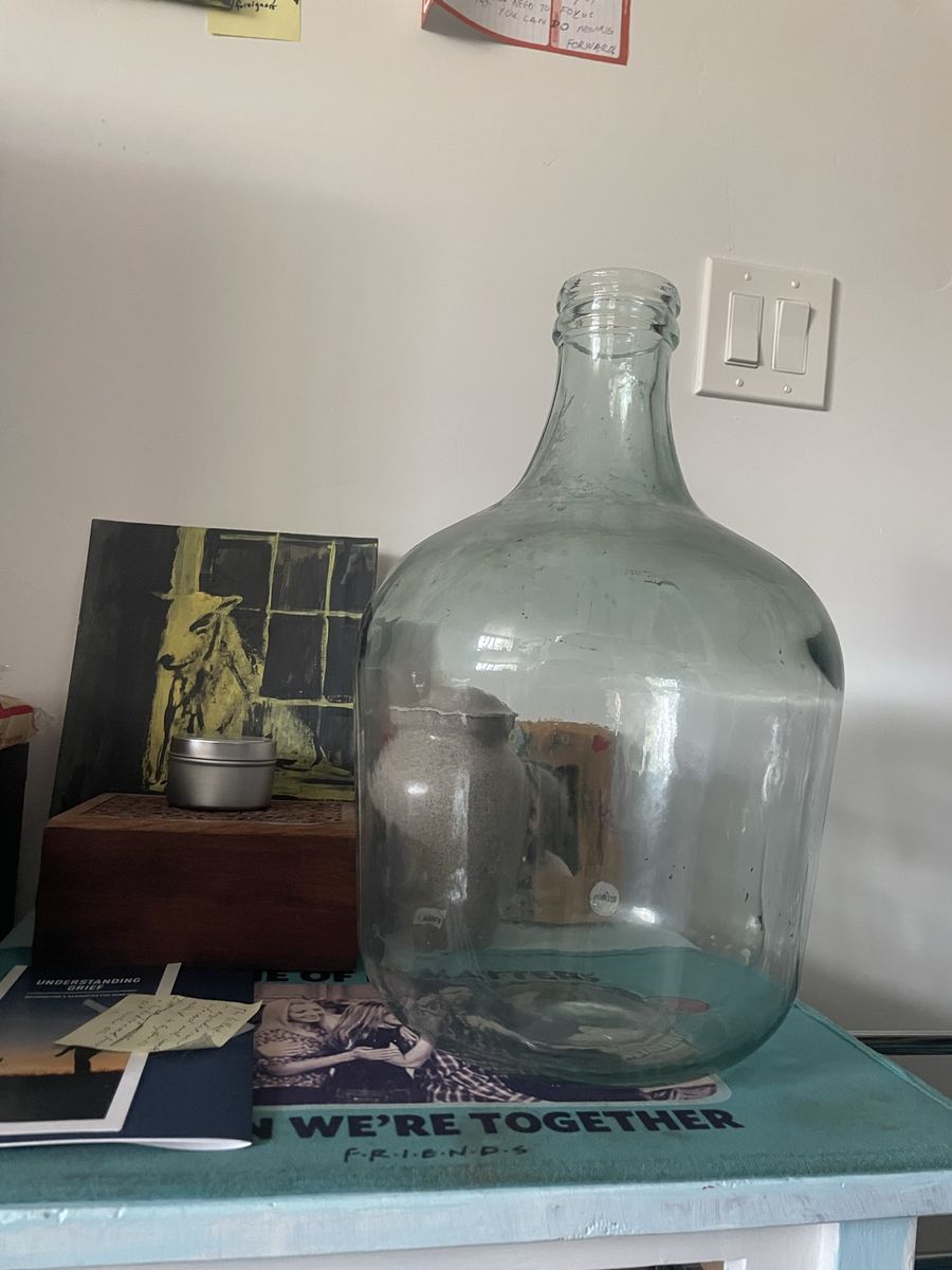 Large Vintage Aqua Demijohn Glass Bottle Jug Carboy - Rustic Farmhouse Decor 5 Gallon