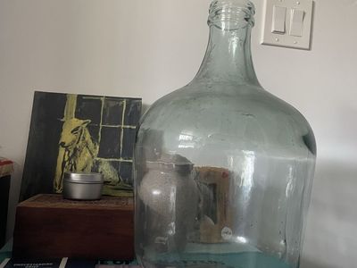 Large Vintage Aqua Demijohn Glass Bottle Jug Carboy - Rustic Farmhouse Decor 5 Gallon