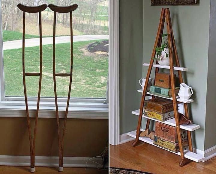 VINTAGE ANTIQUE WOOD CRUTCHES for SMALL SHELF