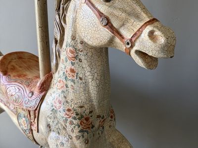 Vintage-Style Carousel Horse Statue, Hand-Painted