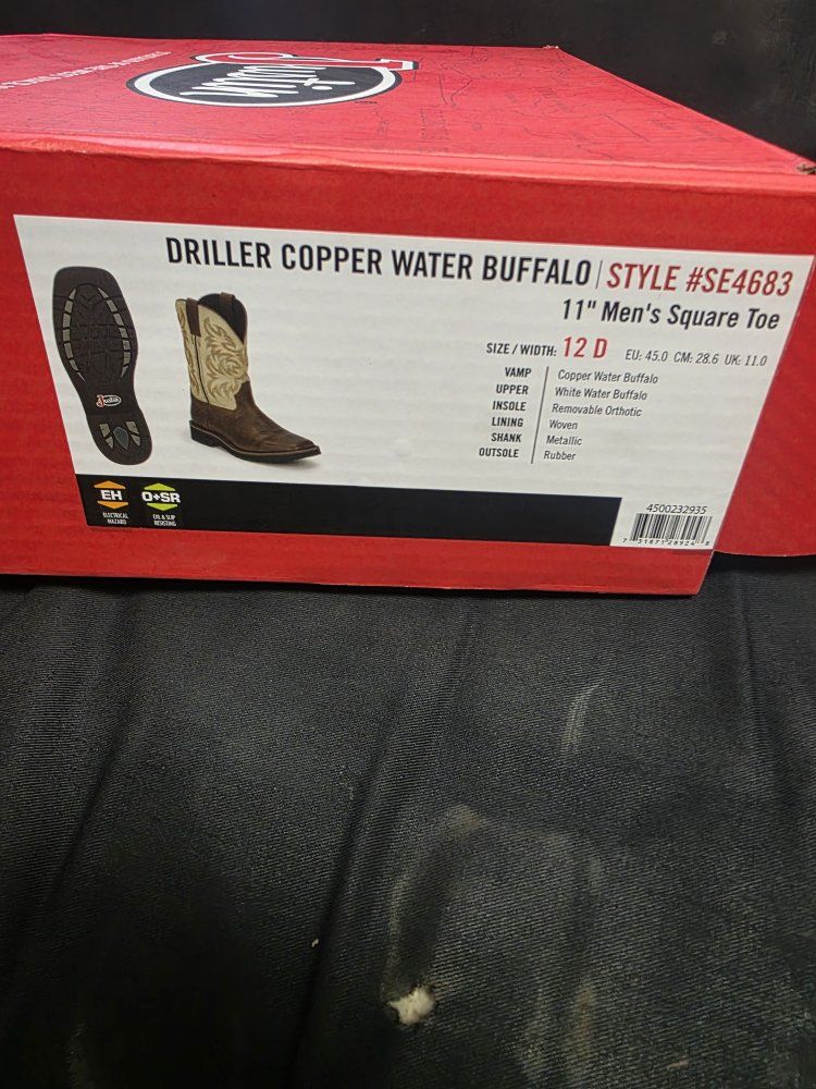 Justin Driller Copper Water Buffalo Men's Western Boots Size 12 D SE4683