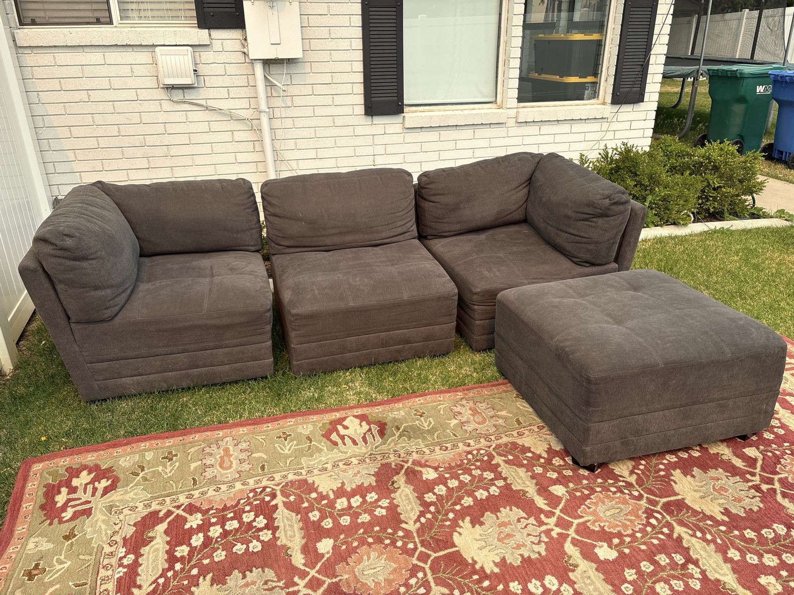 Modular Sectional Sofa Set - 3 Seats & Ottoman, Gray Fabric, Versatile Living Room Furniture