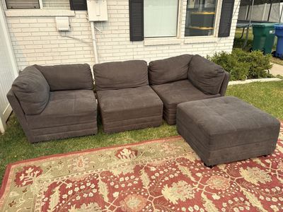 Modular Sectional Sofa Set - 3 Seats & Ottoman, Gray Fabric, Versatile Living Room Furniture