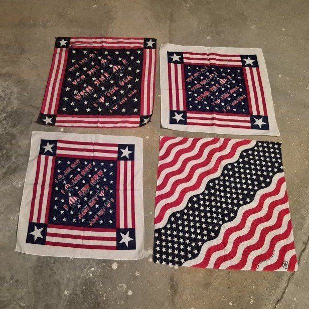 4 Americana Bandanas - Red, White, & Blue Patriotic Handkerchiefs