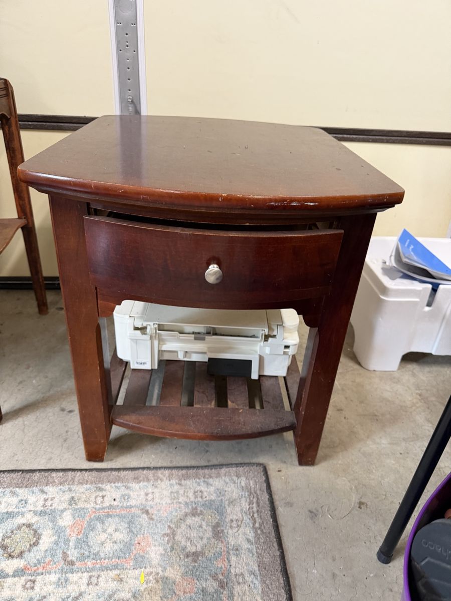 Wooden End Table Nightstand with Storage Drawer and Lower Shelf