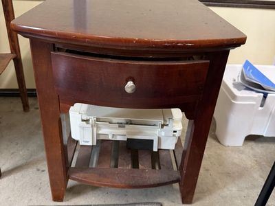 Wooden End Table Nightstand with Storage Drawer and Lower Shelf