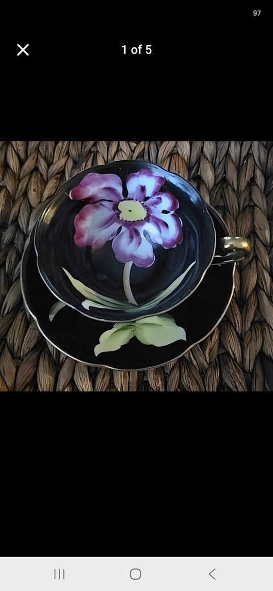 VTG Teacup and Saucer, Porcelain Multi Tea/Coffee Black Asian Oriental