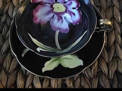 VTG Teacup and Saucer, Porcelain Multi Tea/Coffee Black Asian Oriental