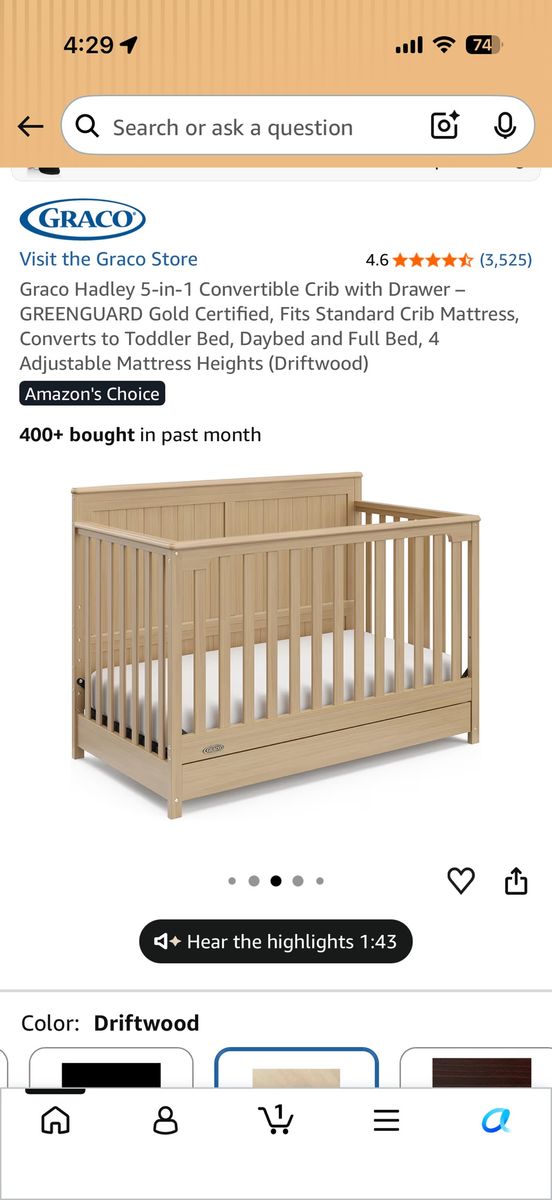 New Graco Hadley 5-in-1 Convertible Crib with Drawer