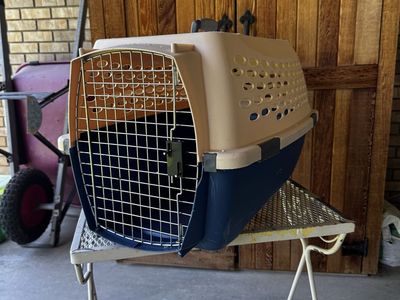 Pet Carrier - Small Dog/Cat Travel Kennel (Beige/Blue)