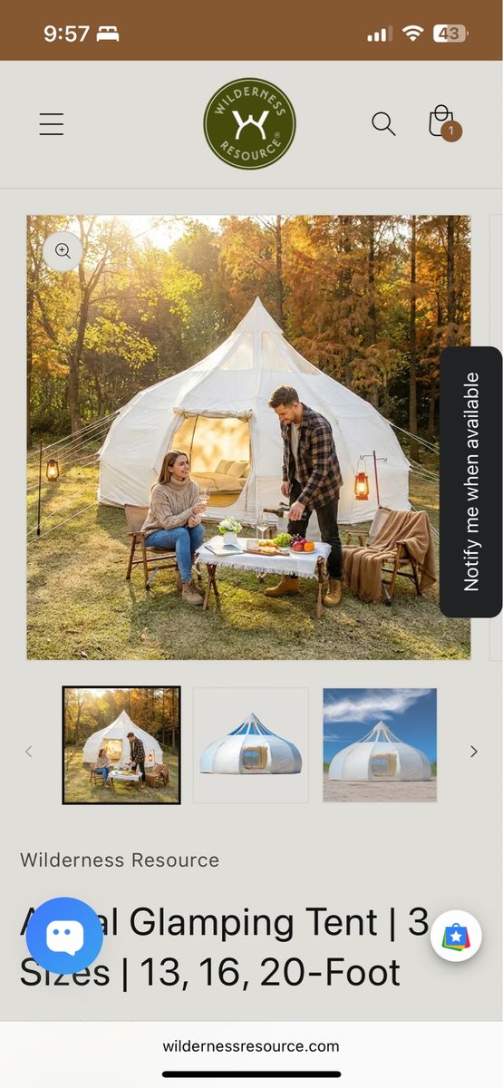 Wilderness Resource  20’X20’ 300+SQ FT Glamping/ Event tent Very high quality tent. Company is veteran owned and made in the US