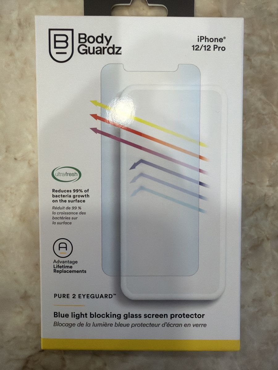BodyGuardz Pure 2 EyeGuard Blue Light Blocking Glass Screen Protector for iPhone 12/12 Pro