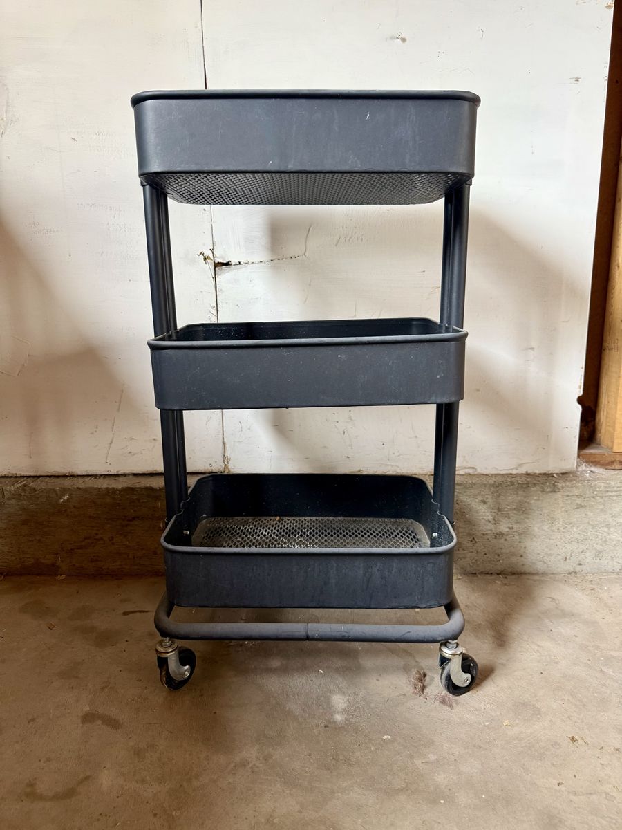 Black 3-Tier Rolling Utility Cart with Mesh Baskets