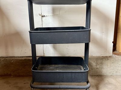 Black 3-Tier Rolling Utility Cart with Mesh Baskets
