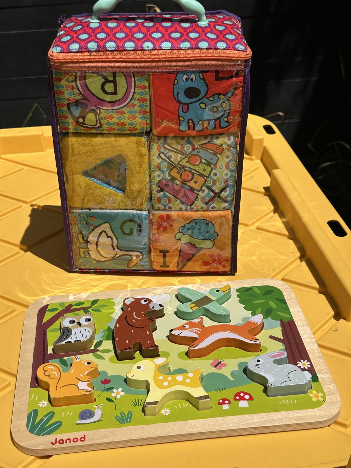 B Toys aBc block party blocks with a puzzle