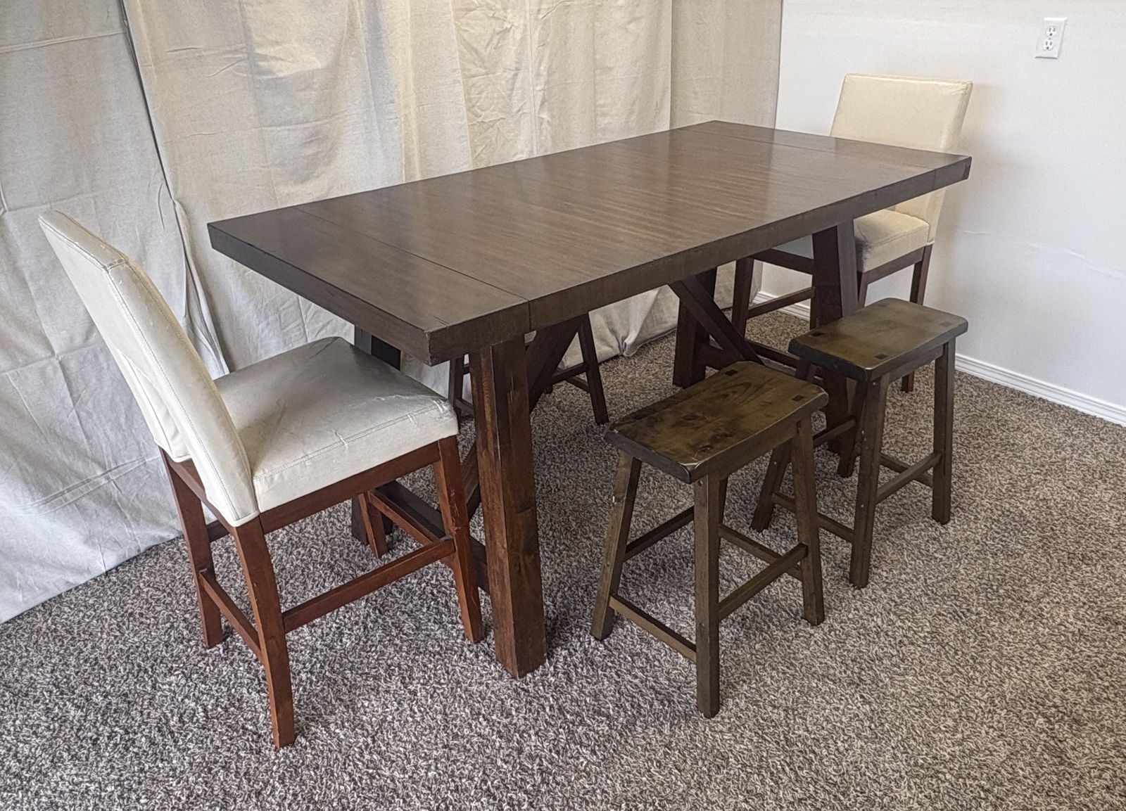 FREE DELIVERY - Large Dining Table Set with 3 Stools & 2 Chairs