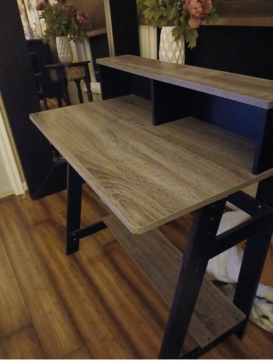 ASHLEY Wooden Desk with Monitor Hutch and Bottom Storage Shelf
