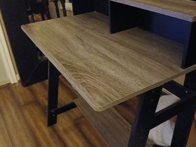 ASHLEY Wooden Desk with Monitor Hutch and Bottom Storage Shelf
