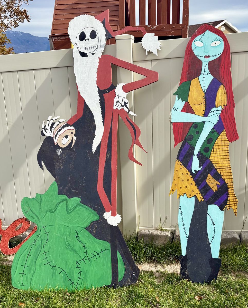 Halloween 8’ The Nightmare Before Christmas Jack Skellington Sally Gravestone Cemetery Statue  Yard Home Decor Decoration Prop