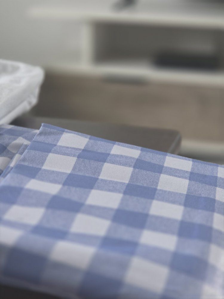 Gingham Checkered Blue & White Fabric / Tablecloth 64x108 vinyl table cloth