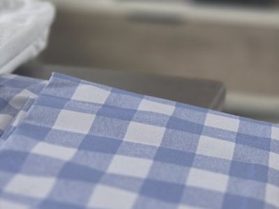 Gingham Checkered Blue & White Fabric / Tablecloth 64x108 vinyl table cloth