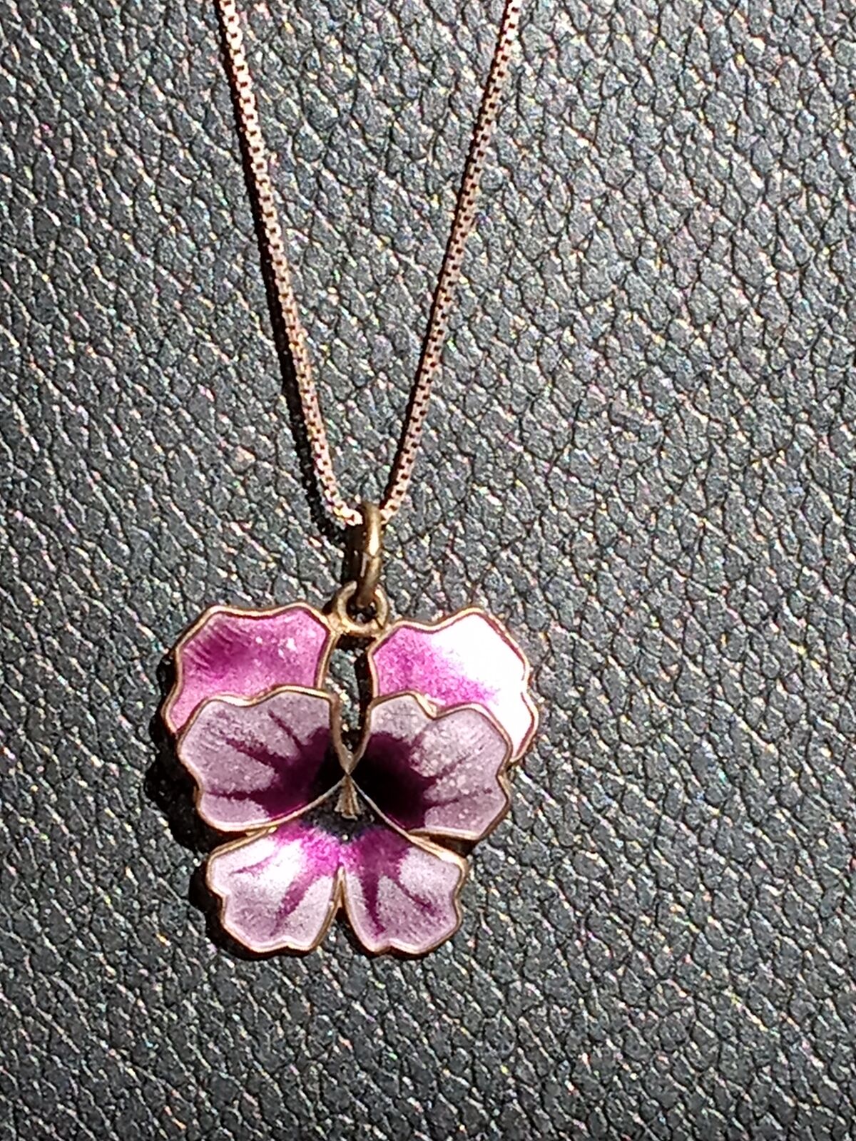 Vintage Norwegian sterling silver purple enamel Pansy necklace by D. Anderson popular designer