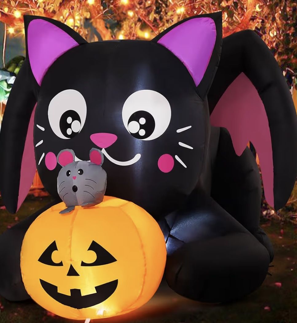 Halloween Pink Kitty Cat Pumpkin Inflatable Home Decor Decoration Prop