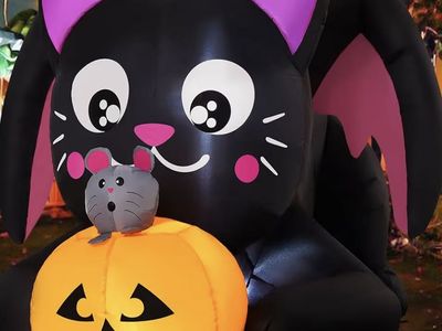 Halloween Pink Kitty Cat Pumpkin Inflatable Home Decor Decoration Prop