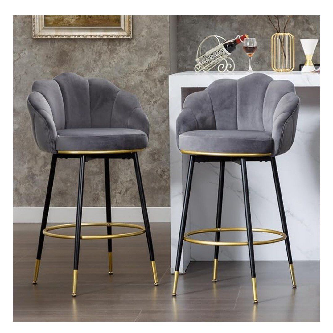 NEW- Hausfame Velvet Swivel Bar Stools (Grey)
