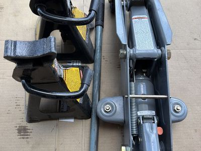 Unbranded Gray Floor Jack & Black Jack Stands - Auto Repair Set