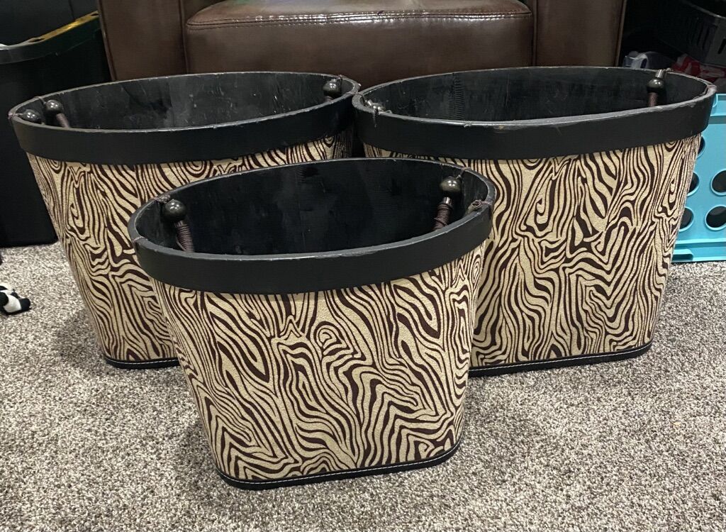 3 Piece Zebra Printed Bins