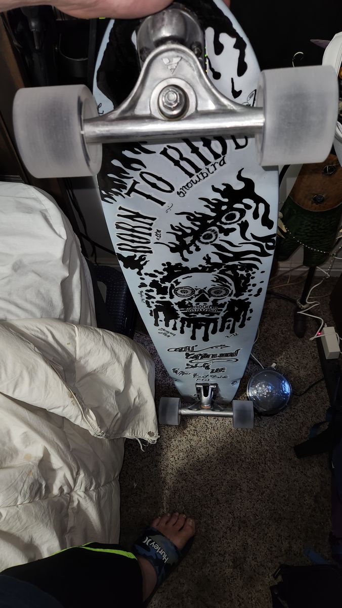 Custom Painted Longboard Skateboard with Demon Girl Graphic and Skull Art